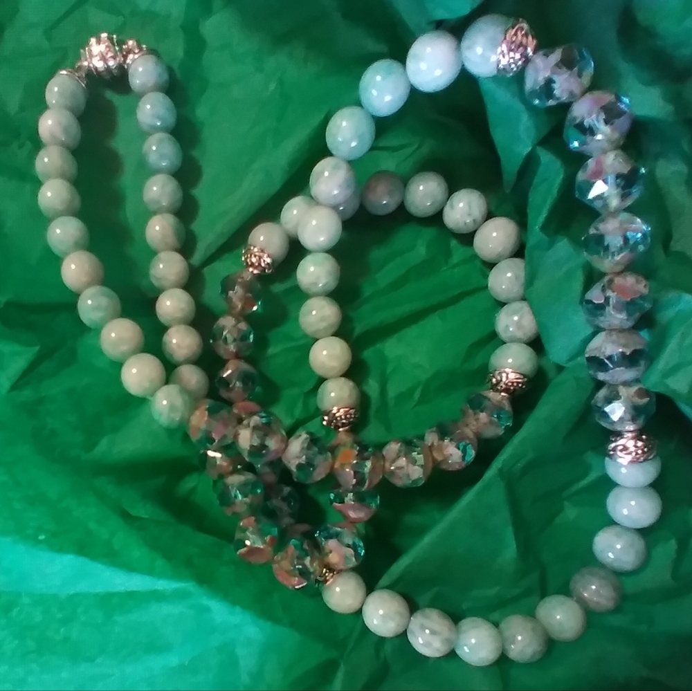 25 1/2" Genuine Brazilian Aqua Blue Amazonite & Czech Bead Necklace - Picture 2 of 12